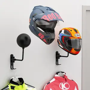 Motorcycle Helmet Stand, 180 Degree Rotating Wall Mount Rack with 2 Hooks, Motorcycle Jacket Hook, Durable & Secure Design