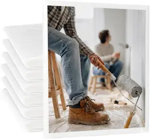 Plastic Drop Cloth 12x9 Ft 6-Pack Disposable Painter's Sheeting Tarps for Painting Waterproof Furniture Couch Floor Protection Multi-Surface Ultra-Lightweight Mess-Free, Multi-Purpose Cover