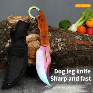 Dog Leg Tactical Fixed Blade Knife with Kydex Sheath - Premium EDC Camping Knife for Hunting, Survival, and Outdoor Adventures, Sharp High Hardness Steel with Ergonomic Wooden Handle