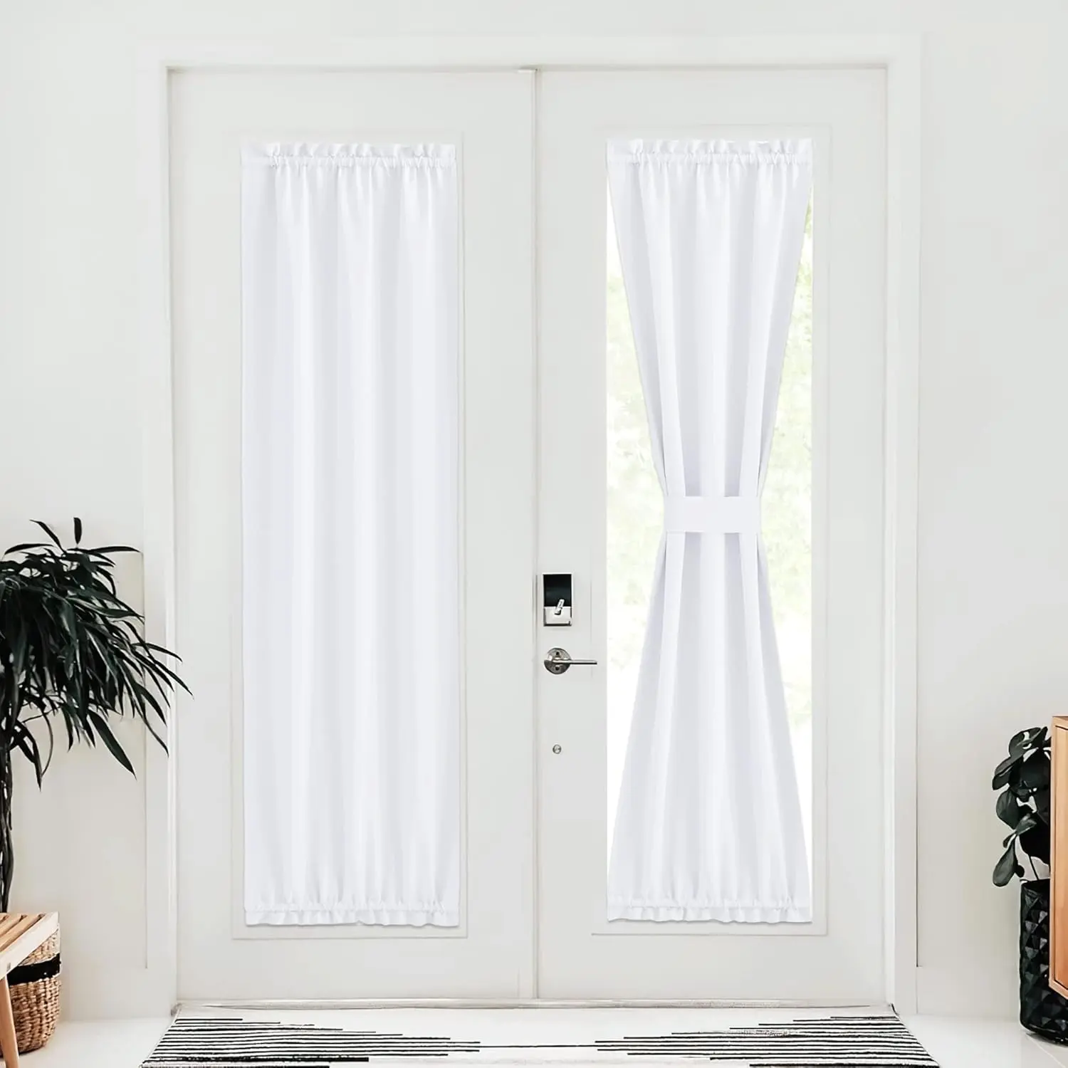 NICETOWN 1 Panel Side Door Curtains for Window, Room Darkening Solid Color Window Covering for Glass Front French Door Sidelight Curtain Shade, 25W x 80L Inch, Pure White