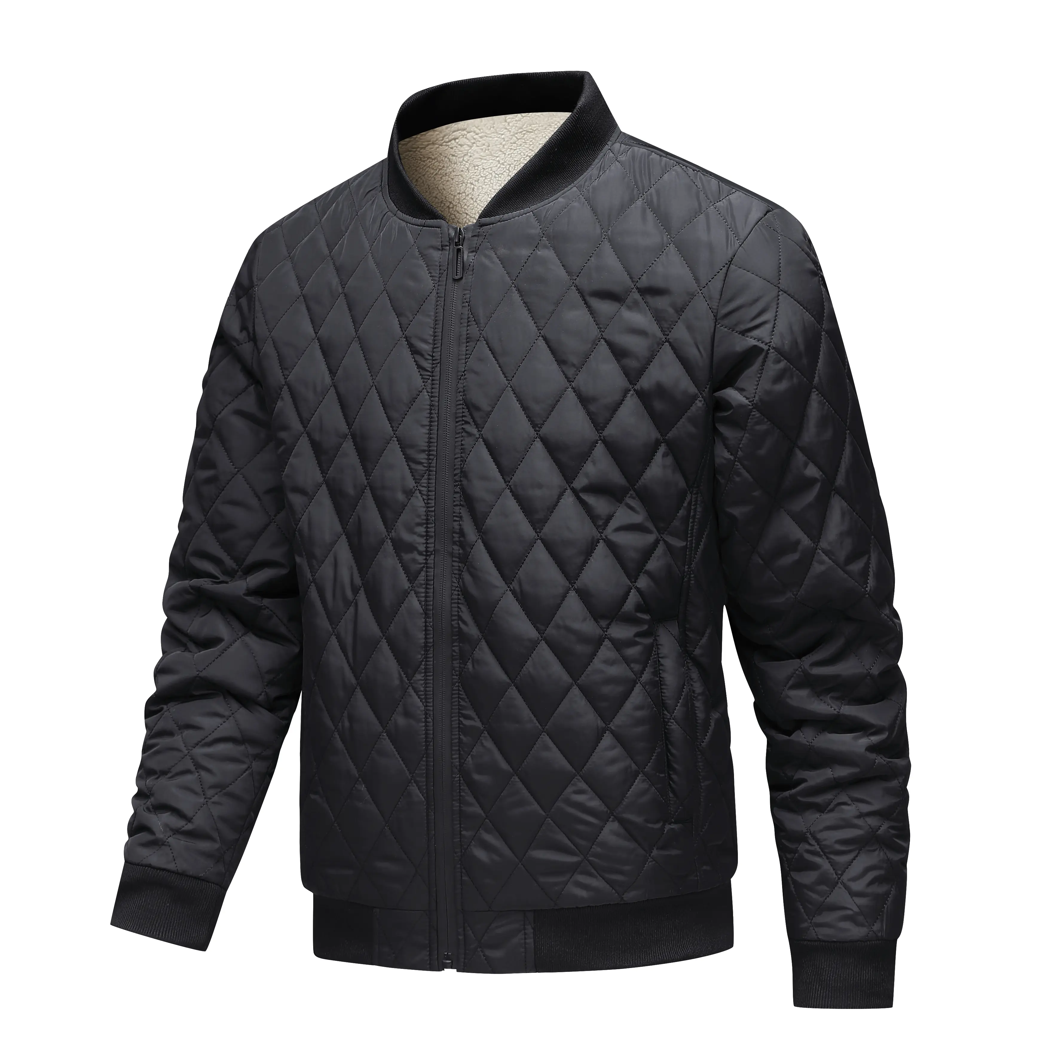 Best seller in the US market! Men’s Lamb Fleece Baseball Jacket, Diamond Quilted Stitching, Warm Versatile Outerwear for Autumn/Winter