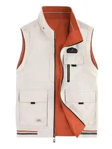 Men's Single Piece Stand Collar Reversible Vest, Multi-Pocket Large Pocket Outdoor Sports Vest, Suitable for Casual Daily Wear