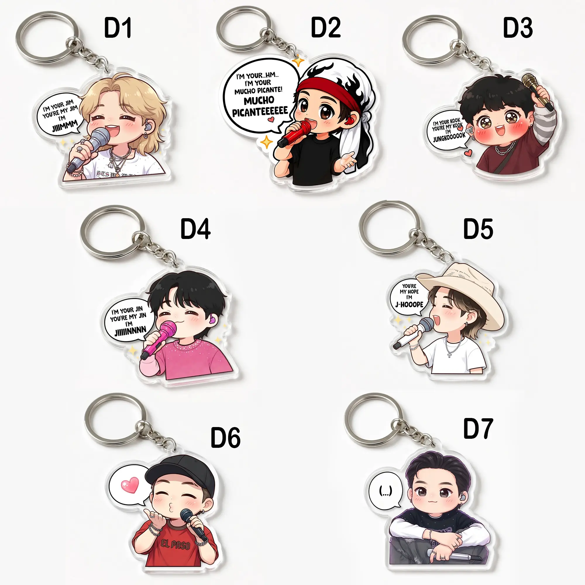 [Keychain] BTChibi I'm Your Mucho Picante Gift for Fan Acrylic Keychain, Gift for Fan, K-pop Charm, One SIDED Keychain, K-pop Charm, Concert Outfit, Concert Gift for Army