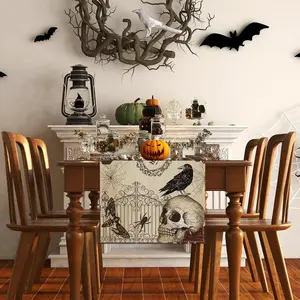 Retro Halloween Table Runner Halloween Gothic Skull Tablecloth