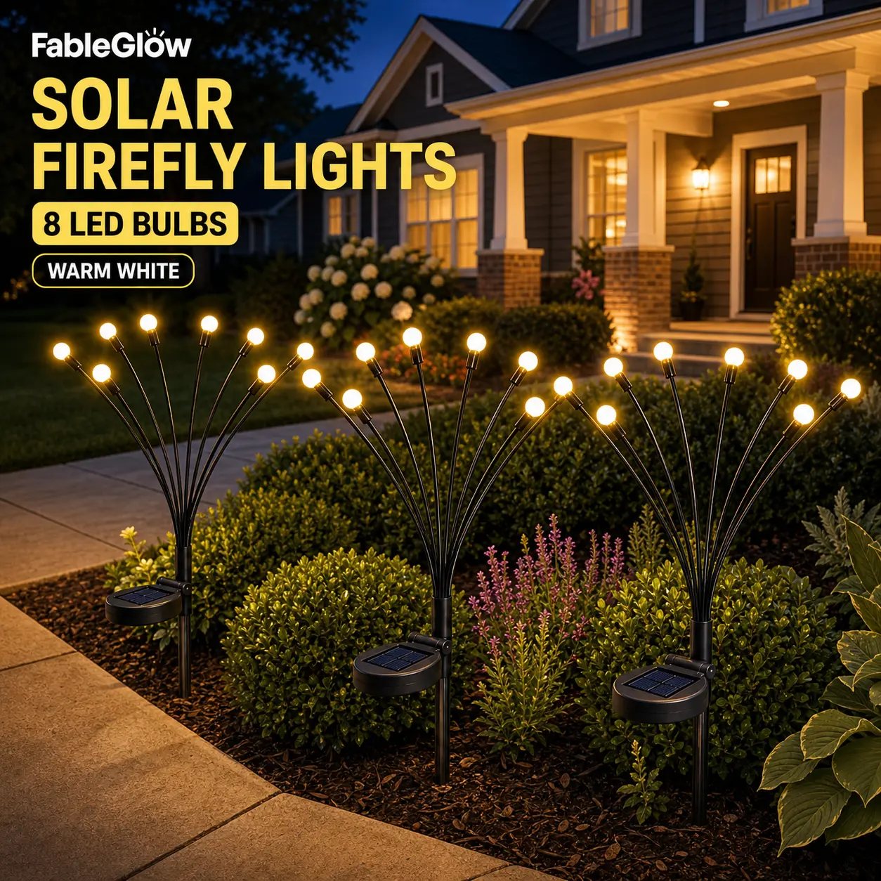 Outdoor Solar Firefly Lights, 4/8 Pack (32/64 LED Heads) - Stainless Steel Water-Resistant Outdoor Wall Lights with Eco-Friendly Solar Batteries, Auto On/Off Whimsical Garden Landscaping Accessories