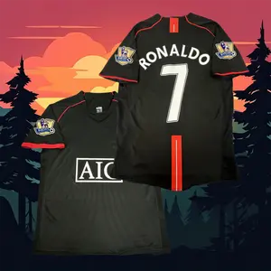 7# Cristiano Ronaldo 07 08 Away Black Short Sleeve Retro Soccer Jersey Fans Version