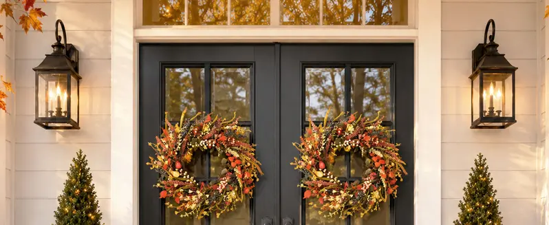 Thanksgiving Fall Wreath with Berries & Leaves, Hook Included, Festive Home Decor for Porch Wall, Room Decor