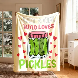 Just a Girl Who Loves Pickles Flannel Blanket, Large Size, Soft Lightweight Warm, Perfect for Bed Sofa Office Camping Travel Gift