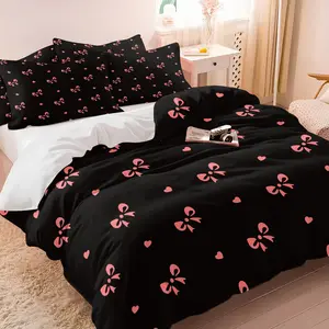 Gentle and minimalist bowknot-print duvet cover set,2/3 Pcs,Includes 1 Count Duvet Cover & 1/2 Pillowcase without Filler,Unique and distinctive design,Comfortable and soft,Multiple styles available,Suitable for home bedrooms and hotels.