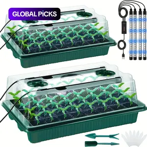 Seed Germination Tray Set, 2 Counts Seed Starter Tray Kit with Grow Lights, Durable Growing Tray with Led Light for Greenhouse & Gardens, Gift, Garden Tools, Garden Plant Supplies, Adjustable Light Intensity, Optimal Growth #GLOBAL PICKS