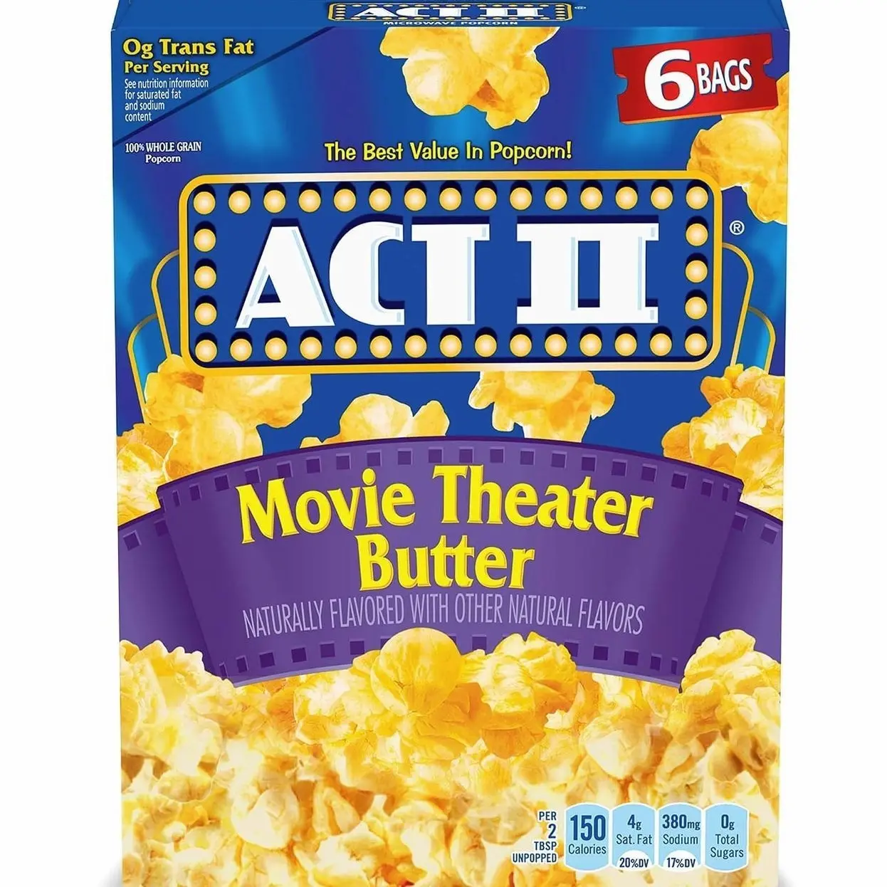 Act II Movie Theater Butter Microwave Popcorn, 2.75 oz., 6-Count Bags (Pack of 6)