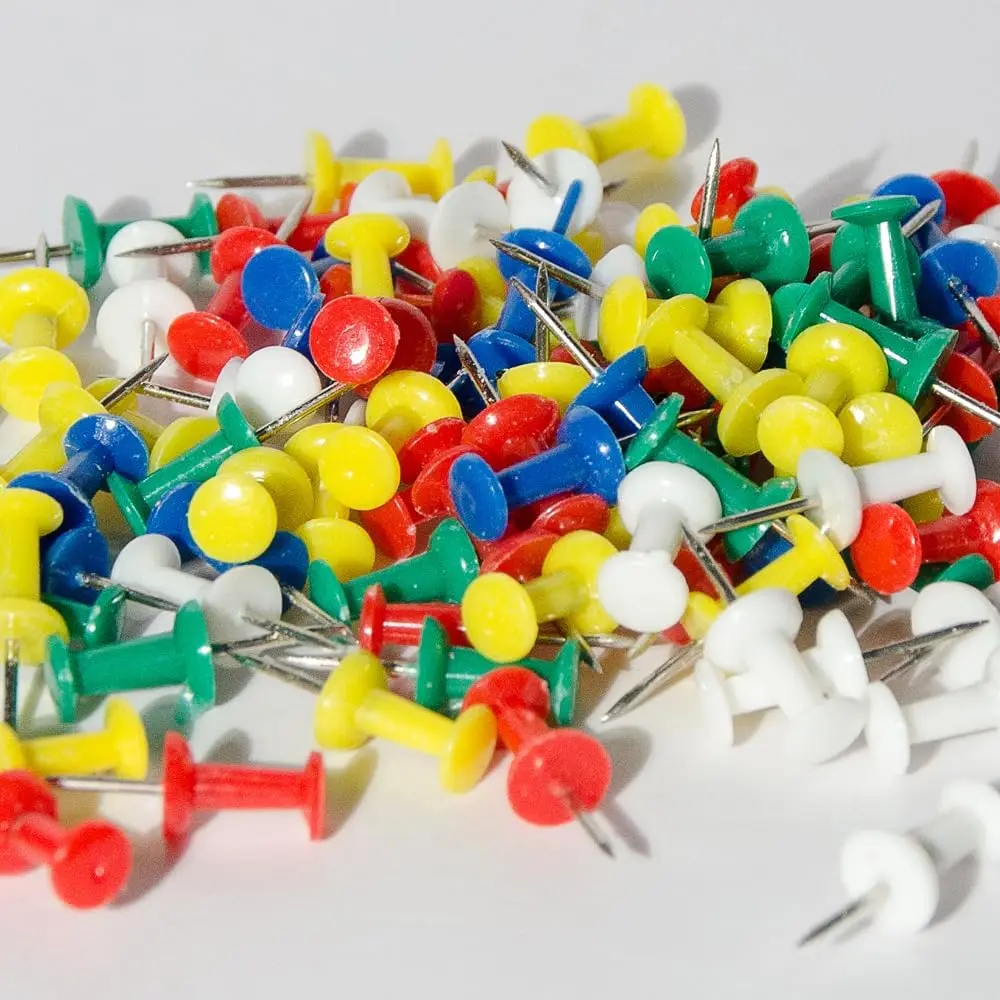 100-Pack Quilting Pins, Clear Plastic Head, Steel Point Thumb Tacks for Bulletin Board, Cork Board Wall Hangings (Assorted Colors)