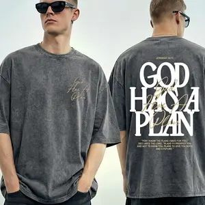 Retro Washed Double Sided Graphic T-Shirt, Faith Letter Print Casual Tee, Slightly Cropped Crewneck, Distressed Streetwear, Men's Comfortable Daily Top, Soft Smooth Fabric Short Sleeve Tee