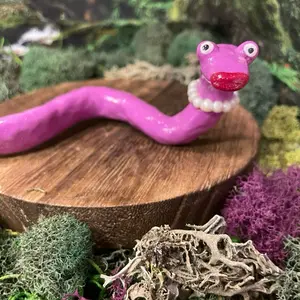 Veronica, Handmade Polymer Clay Snake Figurine, Pearl Necklace
