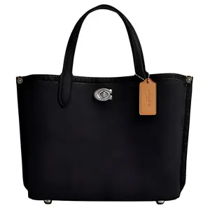 COACH Willow 24 Magnetic Clasp Denim Shoulder Bag for Women in Black