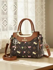 Elegant Cherry Fruit Print Messenger Bag, Vintage Women's Fashion Commuter Bag, Perfect Gift for Valentine's Day, Christmas, Birthday