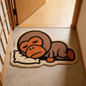 Creative Fun Irregular Shape Monkey Pattern Carpet, Modern Soft Plush Rug for Living Room Bedroom, Washable Easy Care Home Decor