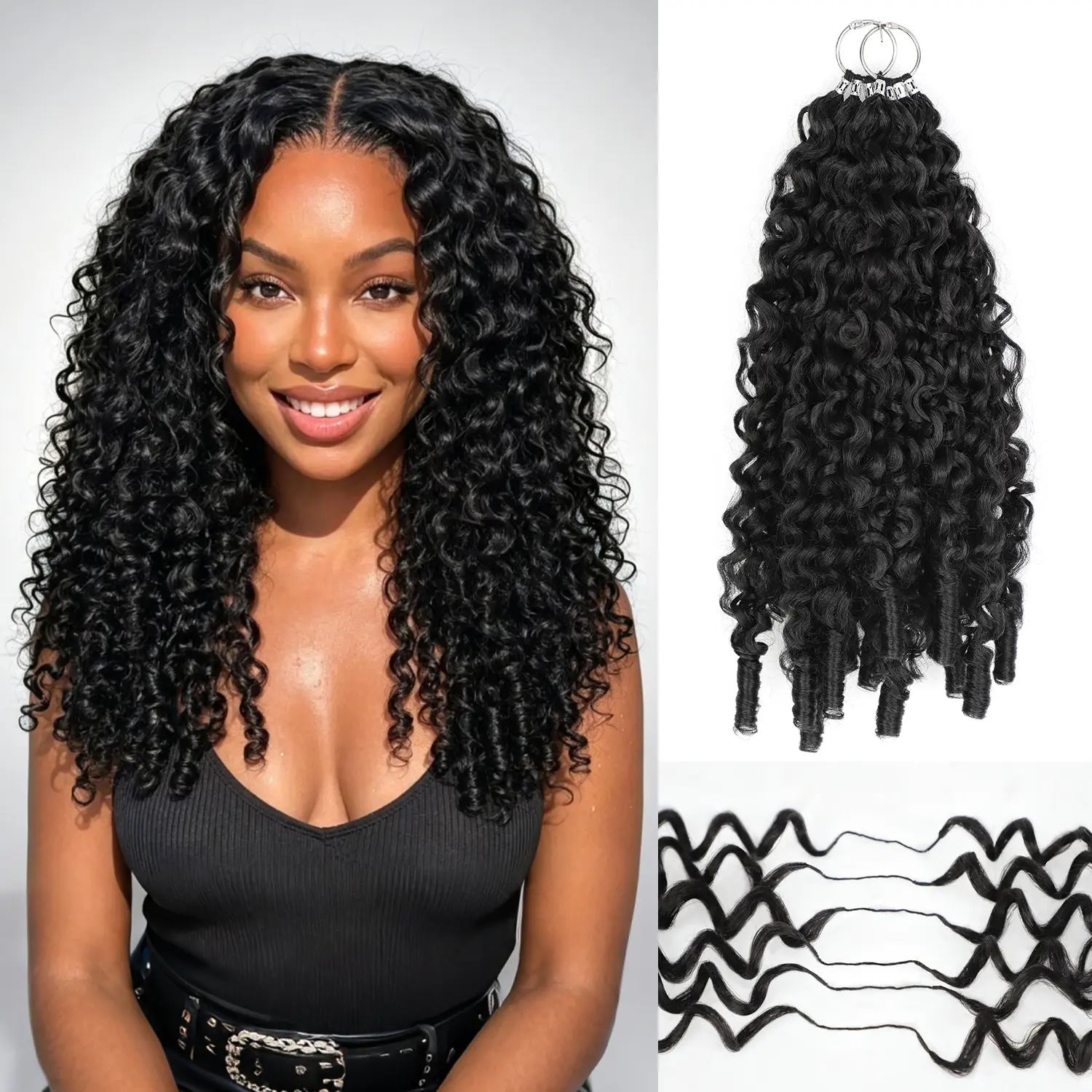 N NAYASA Burmese Curly Crochet Hair 16 inch 160g Feather Crochet Synthetic Hair for Black Woman Pre-Separated Miracle Knots Crochet Hair Lightweight Reusable Hair Extensions Natural Black