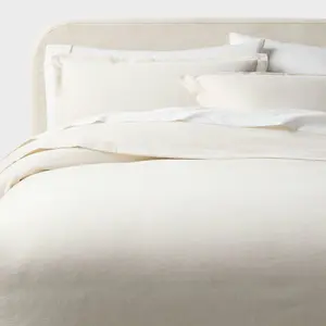 Full/Queen Casual Textured Cotton Duvet Cover and Sham Set Ivory - Threshold