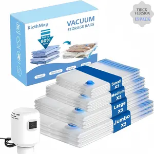 Vacuum Seal Bags for Clothes Storage with Rechargeable Pump, 15 Pack Compression Bags for Packing Travel Luggage and Closet Organization,Summervibes