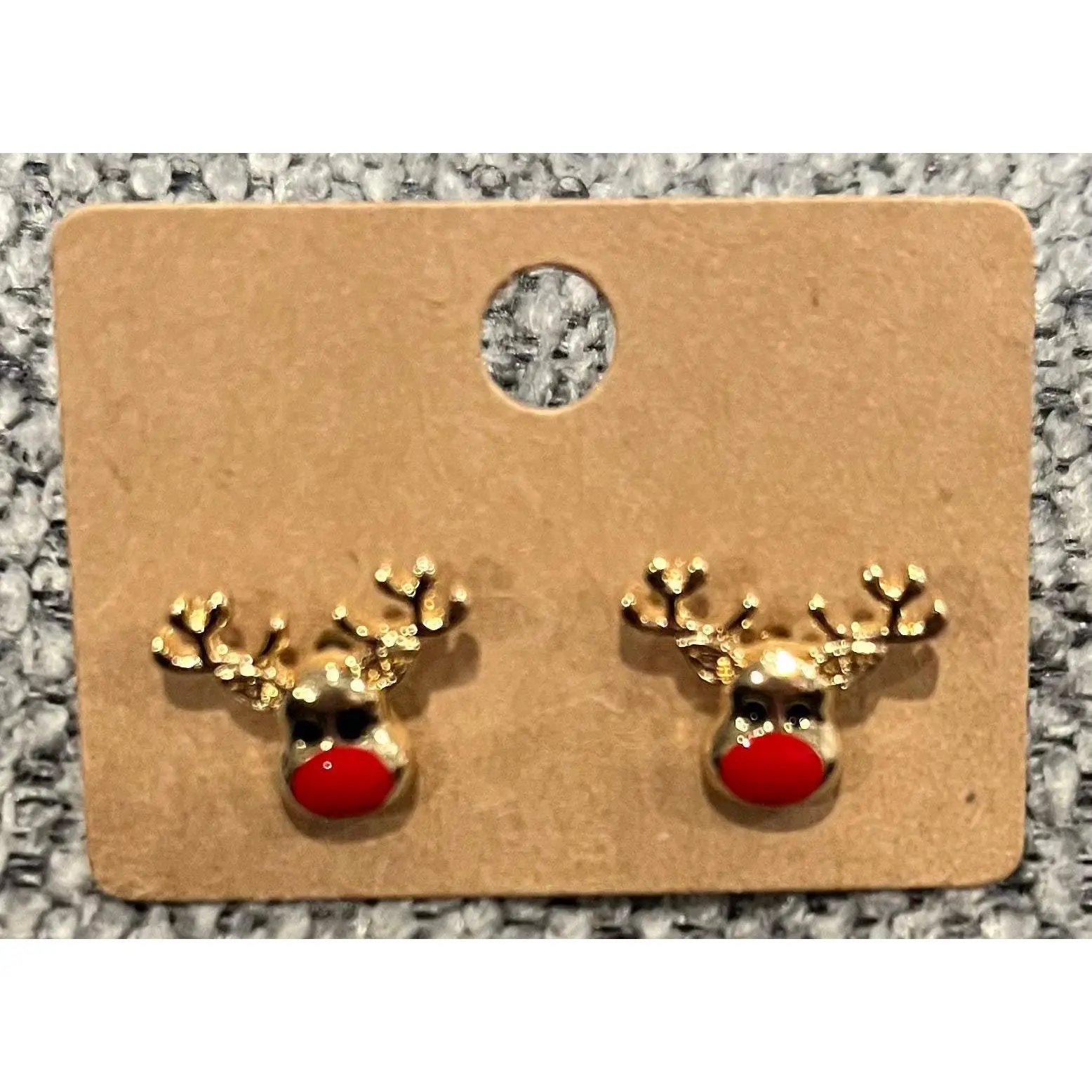 Golden Rudolph the Red-Nosed Reindeer Stud Earrings