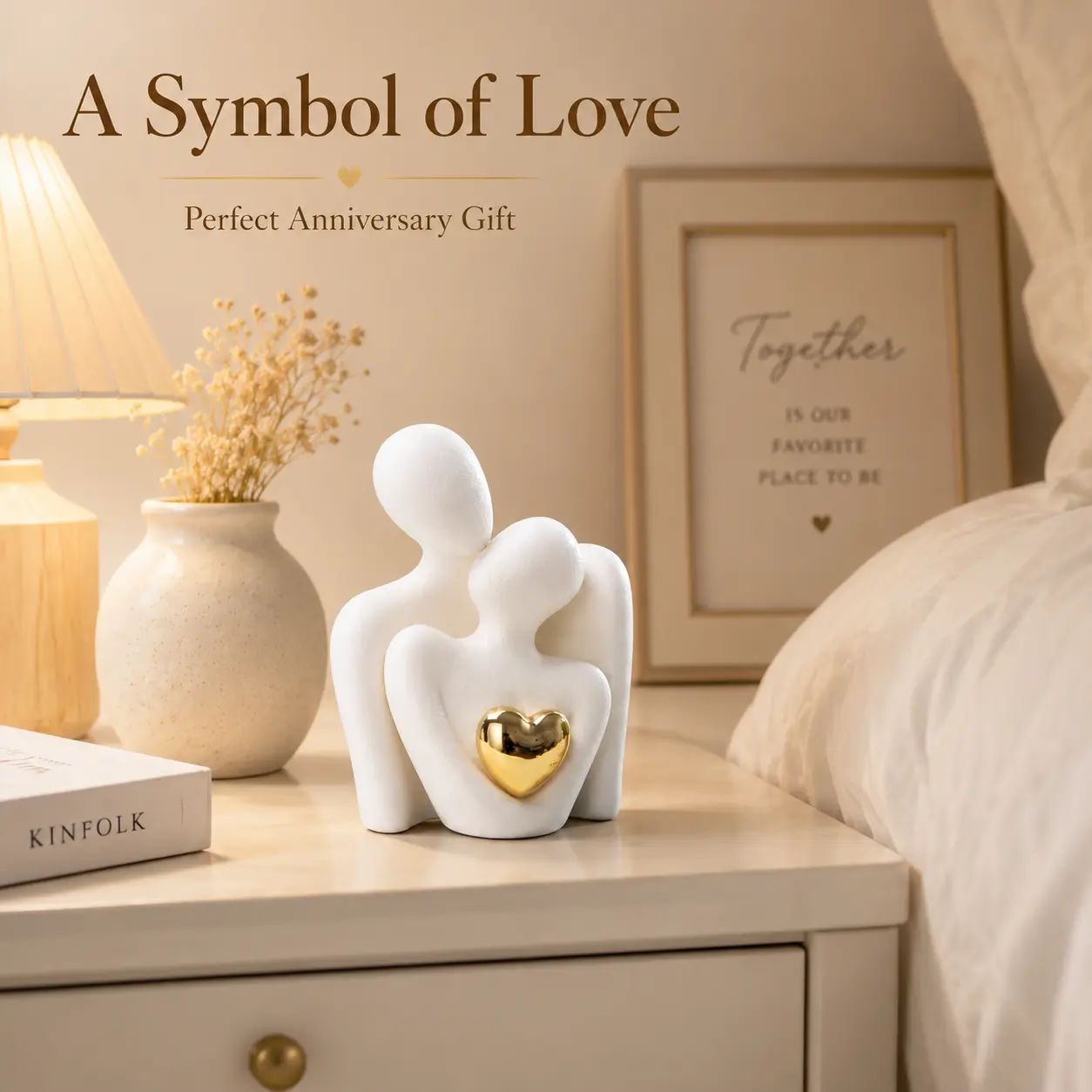 Abstract couple sculpture statue, modern embracing couple art ornament, ceramic decor, suitable for entryway, living room, or bedroom decoration