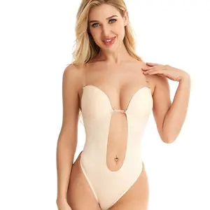 Women's Soft Fabric Minimalist Sexy Underwire Shapewear Bodysuit - Deep U Hollow Out, Backless Shaping Intimate Wear, Adjustable Transparent Straps, Matching Piece