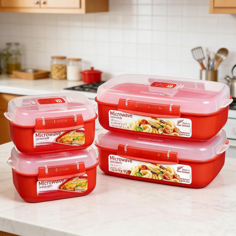 Microwave Rice Cooker & Round Microwave Food Container Set | 2.6L, 915ml | Food Storage Containers with Steam-Release Vents | BPA-Free | 2 Pack