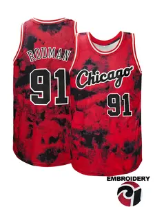 New Fashion Men Women Chicago 91 Embroidered Vest, Tie Dyed Fabric,Loose Fit Sleeveless Basketball Jersey Top, Casual Outdoor Sports Wear, Unisex All Season