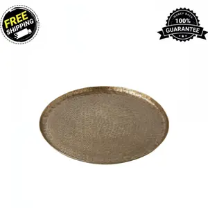 Better Homes & Gardens 14" Round Antique Brass Hammered Metal Decorative Tray Aluminium Plates