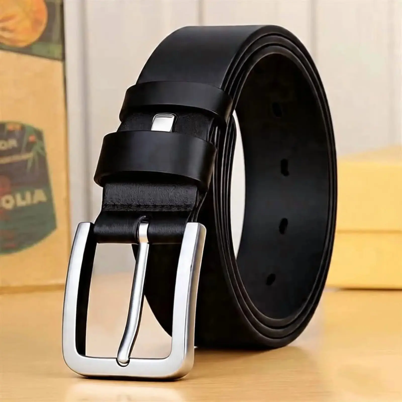 Men’s Genuine Leather Belt 1.5” – Classic Black Dress & Casual Belt with Premium Single Prong Buckle