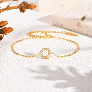 Dazzle Round Bracelet for Women – Gold Coated 316L Stainless Steel | Waterproof Crystal Charm Bracelet | Elegant Luxury Gift