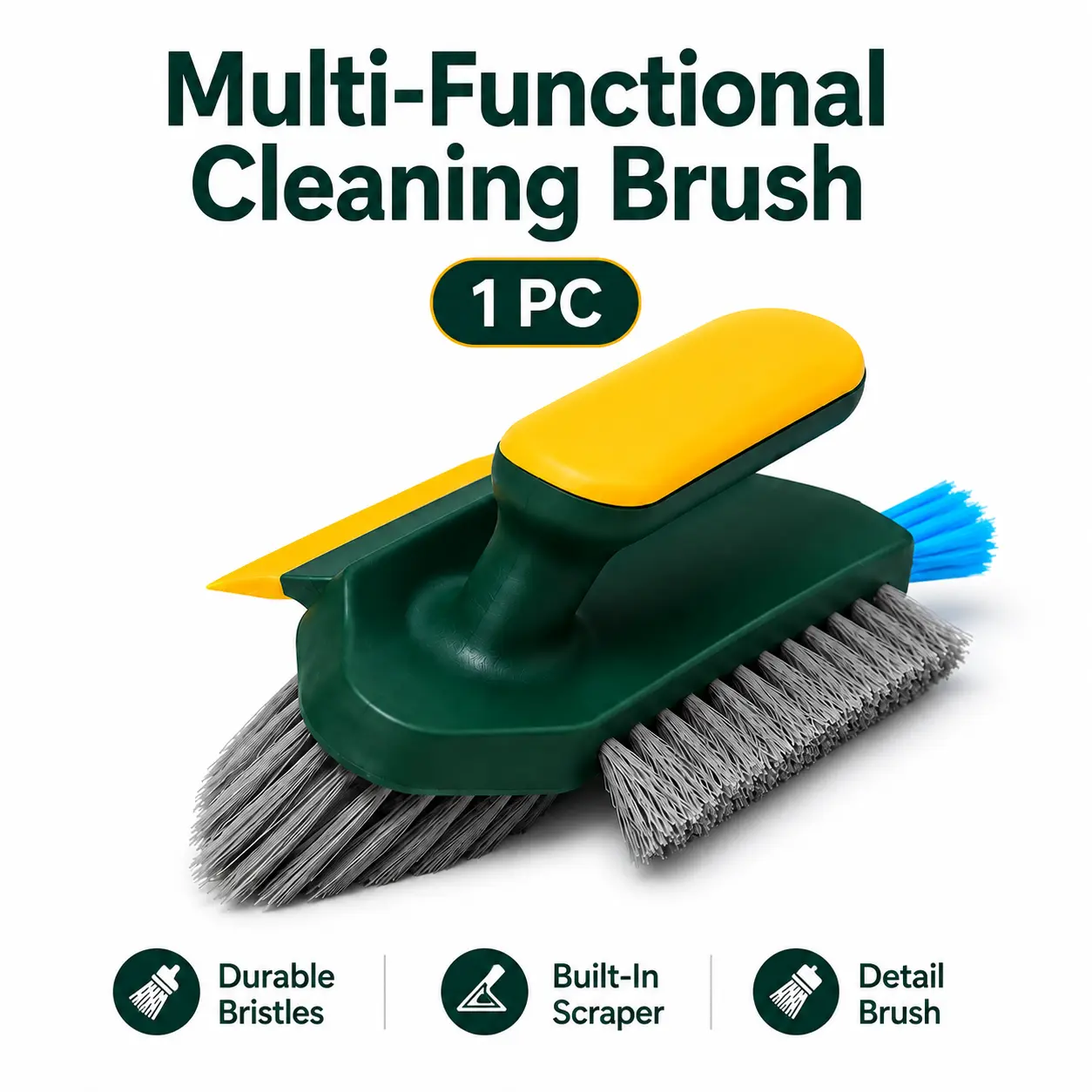 2-in-1 Crevice Cleaning Brush & Scraper, Hard-Bristle Grout Tool for Bathroom Tiles, Toilet Corners, Sinks, Windows & Kitchen Deep Cleaning