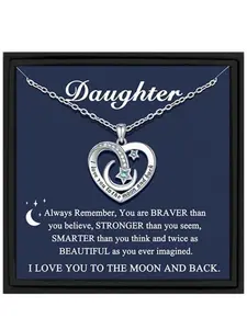 To My Daughter Heart Moon Pendant, Daughter Birthday Gift, Christmas Present, Boho Style, Includes Box and Card, Charm Necklace, Jewelry Gift, Love Heart Necklace