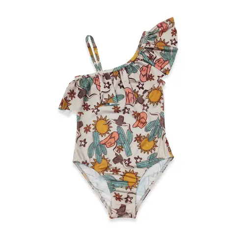Western Cactus print Summer Kids Swimwear One-Pieces