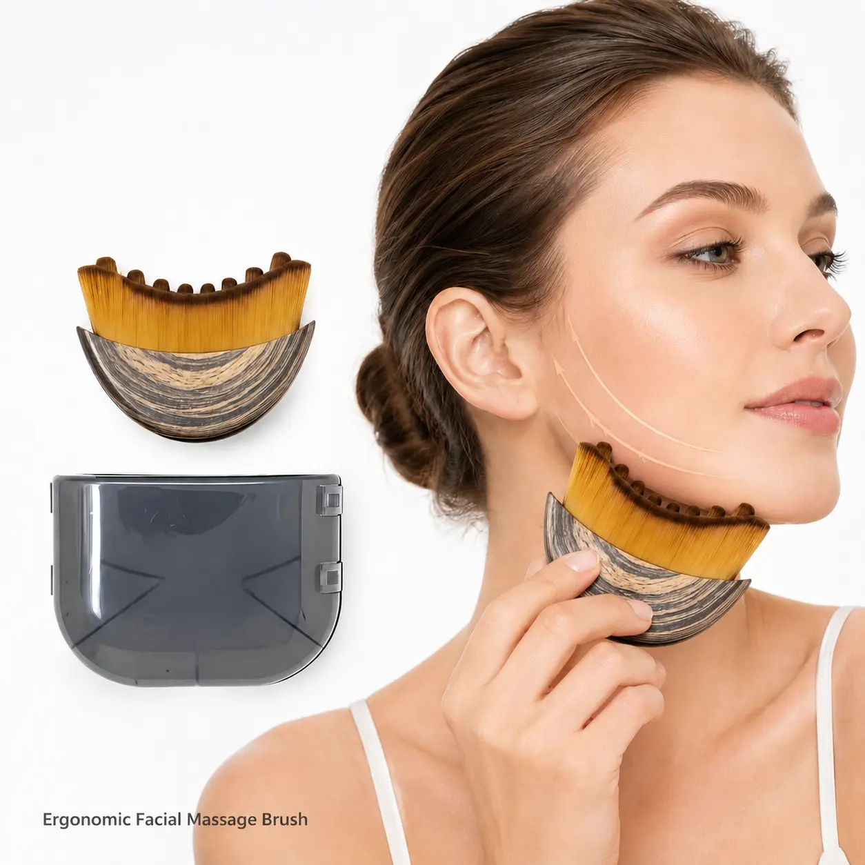 Ergonomic Facial Massage Brush, Soft Bristle Face Contour Massager for Jawline Sculpting, Portable Relaxing Skincare Tool with Storage Case