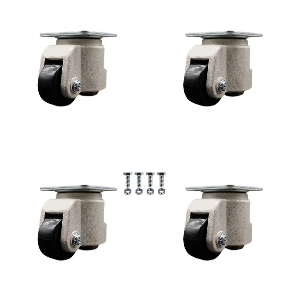 Service Caster SCC-TPLV30S60-NYR-660-DC-4 Aluminium Swivel Top Plate Light Duty Adjustable Leveling Casters (Set of 4), 2.44 in. Dia. Black Nylon Wheels, 2640 lbs Total Capacity, for Office Industrial Tables/Medical Equipment, with Fastening Bolts, Powder