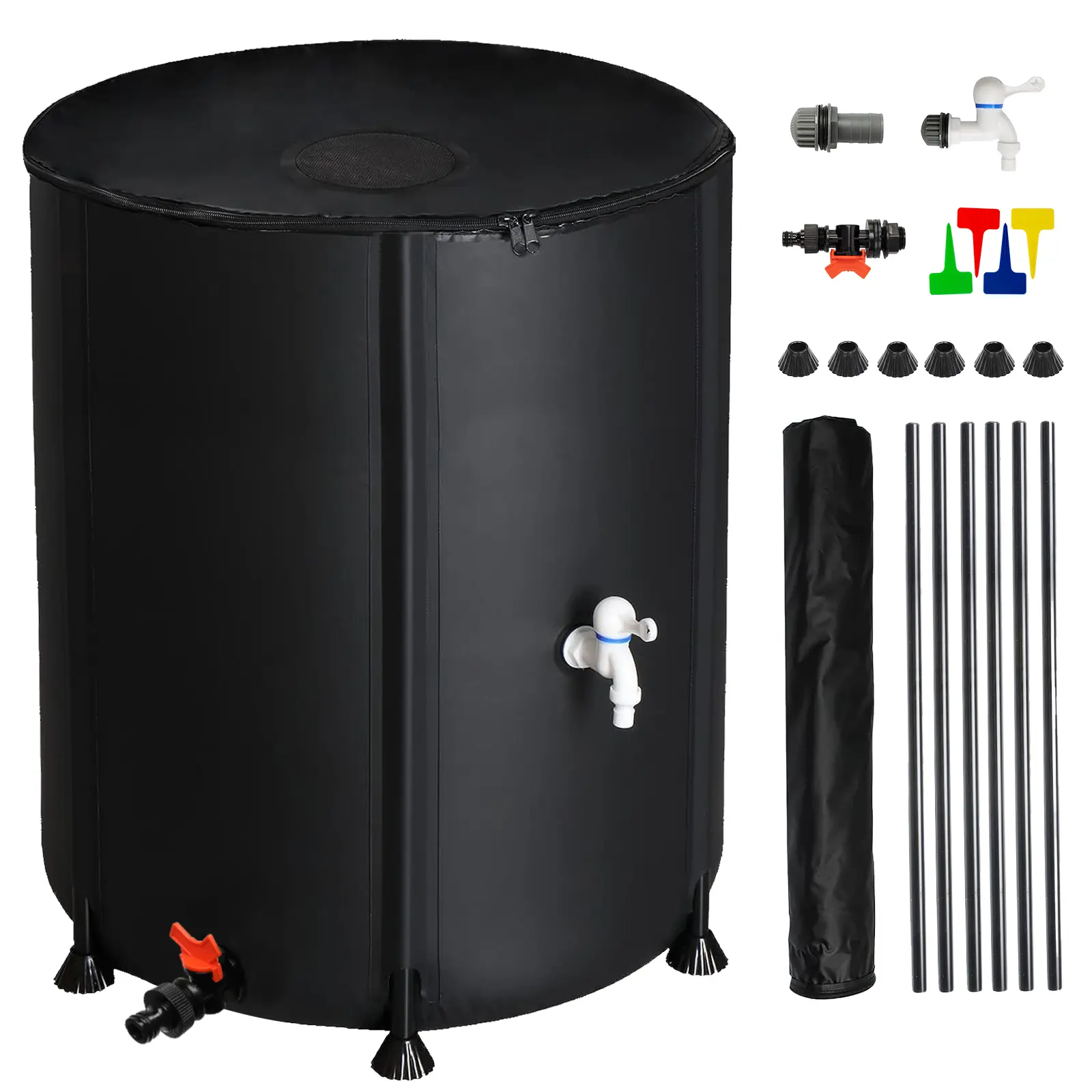 50 Gallon Folding Rain Barrel Water Collector Black Tropical Plants Biodynamic
