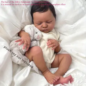 GUESSBELLY 50cm Asleep Reborn Black Baby Art Doll Toy 20 Inch Like Real Cloth Body Vinyl Limbs Newborn Doll Kids Birthday Gift for 3+ Kids
