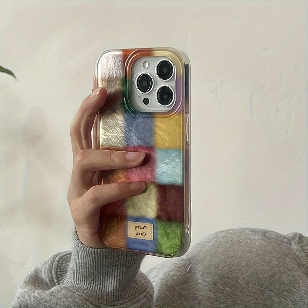 Phone Case - Retro Autumn And Winter Colored Square Foil Pattern Phone Case Suitable for Apple Iphone 11/12/13/14/15/16, Iphone 16/15/14/13/12/11 Pro Max Xs/Xr/X/7/8/Plus HL Large Hole Vortex - Mixed - Colored Square