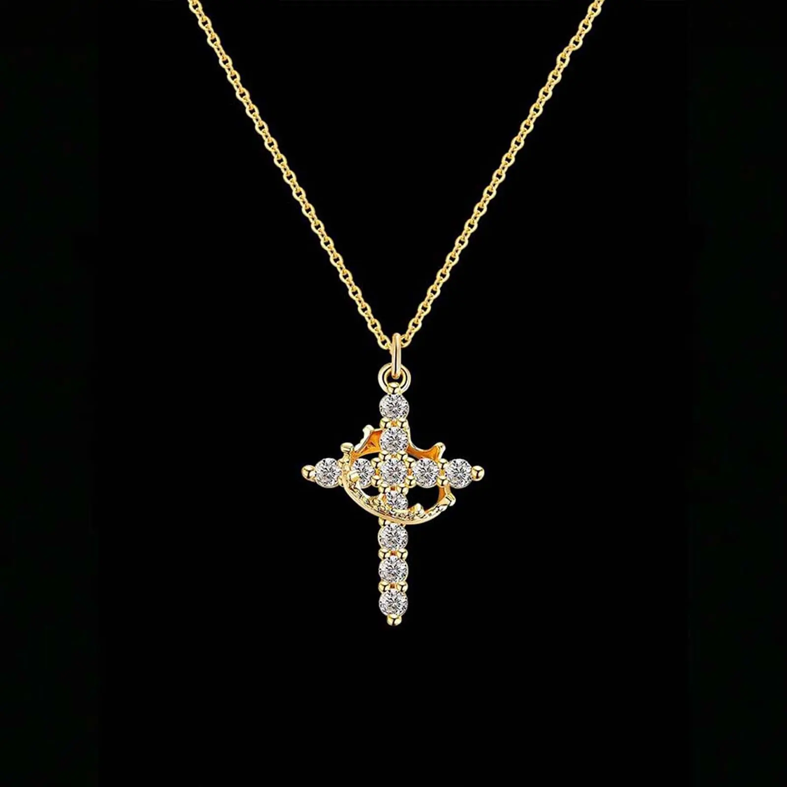 Springtok Y2K zircon crown cross rotatable necklace for women and men couples daily wear clavicle chain jewelry gift