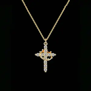 Springtok Y2K zircon crown cross rotatable necklace for women and men couples daily wear clavicle chain jewelry gift