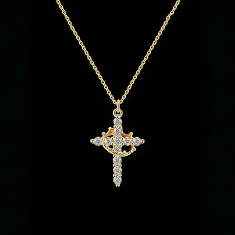 Springtok Y2K Zircon Crown Cross Rotatable Clavicle Necklace - Unisex Exquisite Trendy Faith Pendant, Couple Birthday Gift Zircon Stones Artificial Gemstone Jewelry for Daily Wear