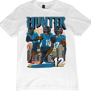 Travis Hunter Graphic Tee, Menswear Crew Neck Football Streetwear T-Shirt, Unisex Casual Regular Fit Cotton Tops, Good Vintage Hip-Hop Bold Retro Apparel, Men Round Neck Y2K Sports Tees