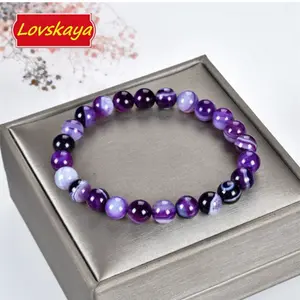 Purple Lace Agate Natural Crystal Bead Bracelet，Fashionable And Elegant, Unisex, Suitable For Various Occasions, Crystal Bracelet Jewelry