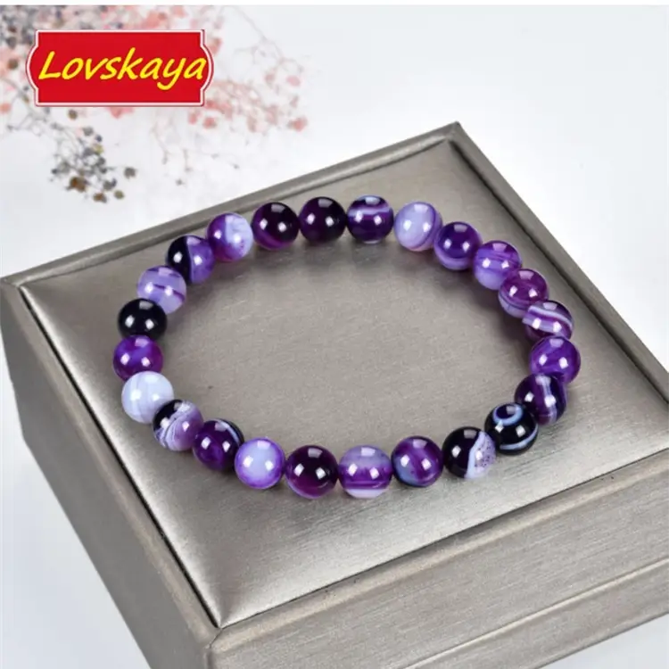 Purple Lace Agate Natural Crystal Bead Bracelet，Fashionable And Elegant, Unisex, Suitable For Various Occasions, Crystal Bracelet Jewelry