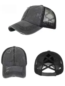 Women's Cross Design, Casual Adjustable Fit Ponytail Baseball Cap, Fashionable Hat for Daily Wear, Classic Baseball Cap