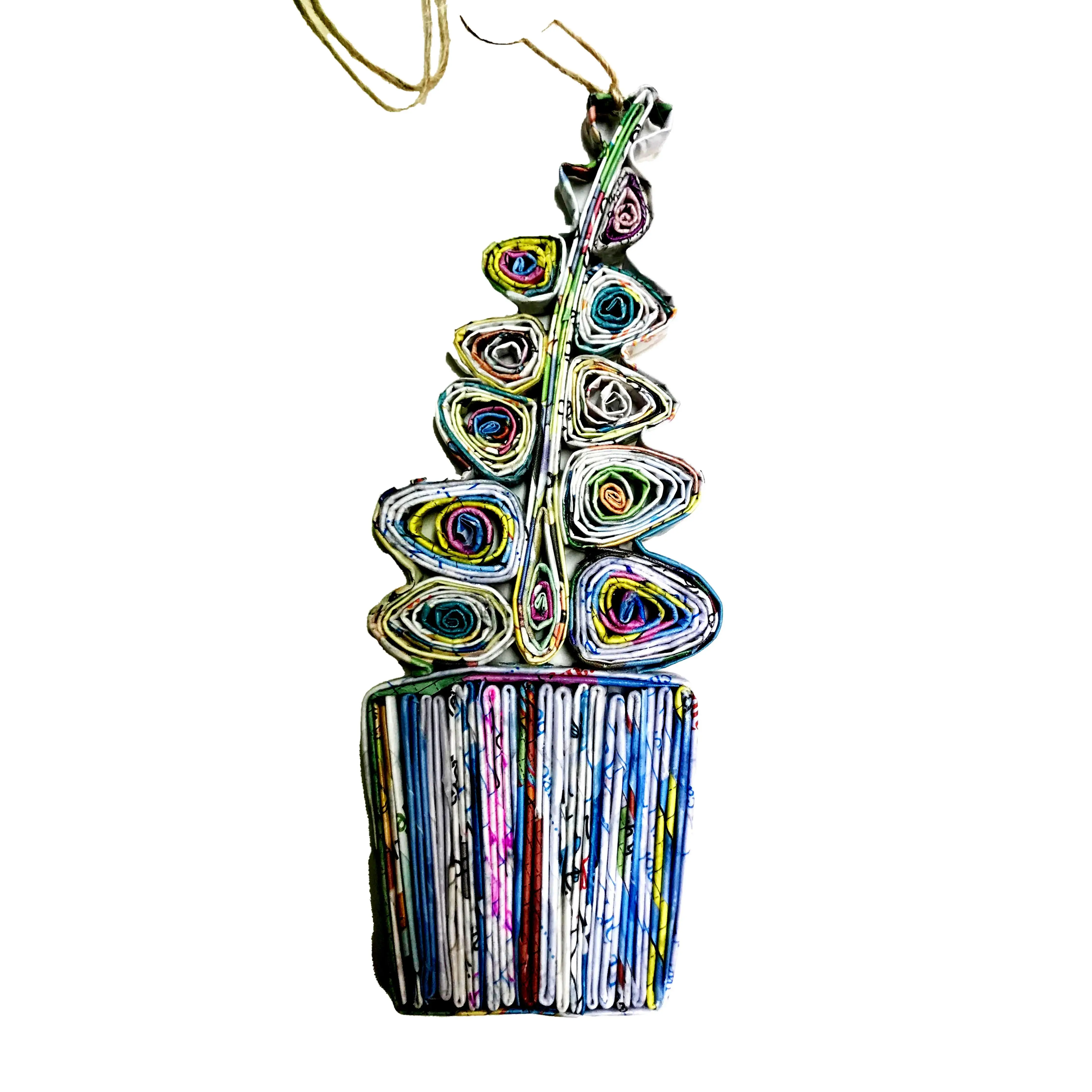 Zig Zag Cactus, Quilling Ornament, Handmade from Recycled Magazines
