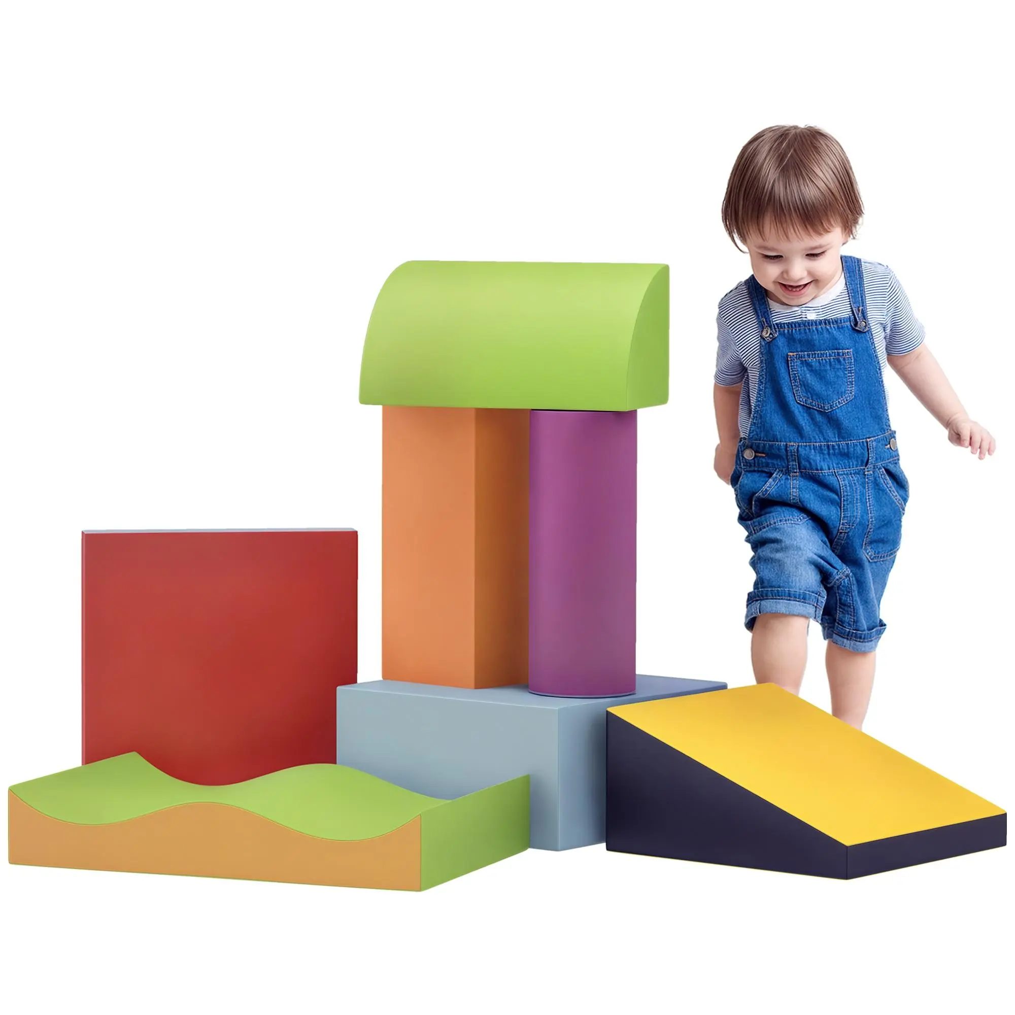Soozier 7 Piece PU Leather Soft Play Climbing for Toddlers, Baby Colorful Soft Play Gym Toys Indoor, Modular Crawling & Climbing Play Set for 1-3 Years