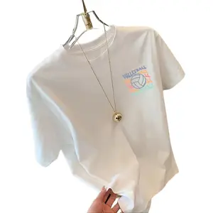 Short sleeve t-shirt with front and back volleyball print, modern design with volleyball theme for women, perfect for spring and summer fashion.